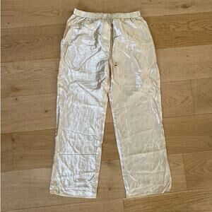 Nanushka - Crinkled Satin Wide Leg Pants in Champagne Gold